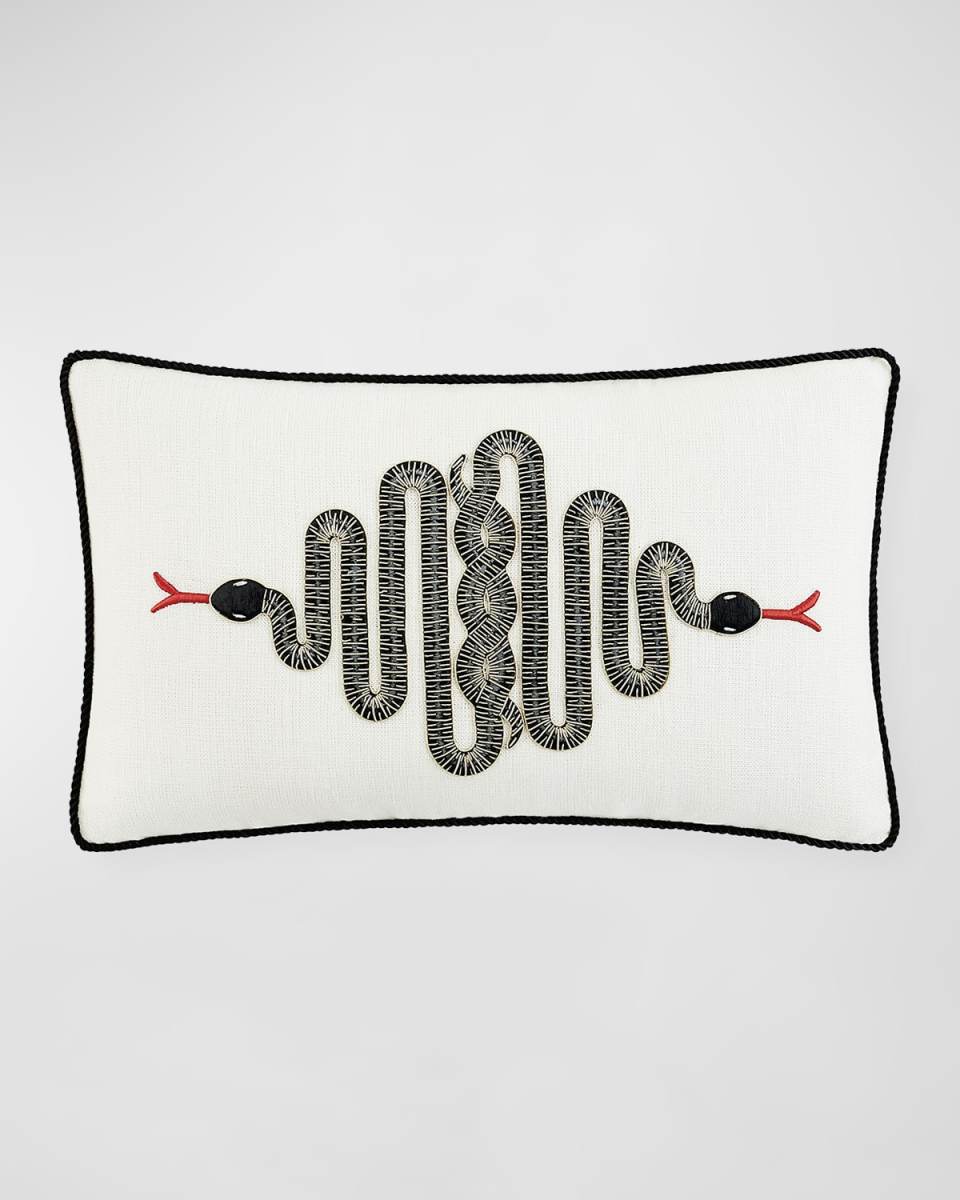Snake Embroidered Pillow, 12" x 20"